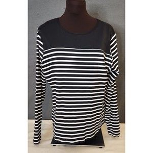 Lands End Womens Pullover Top Black White Stripe‎ Long Sleeve Stretch Sz L 14-16